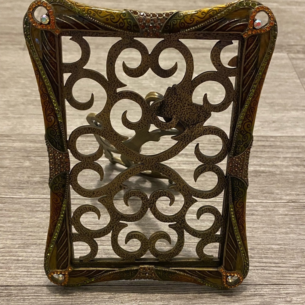 Stunning museum gold Frame with green enamel, light rust also has crystals.